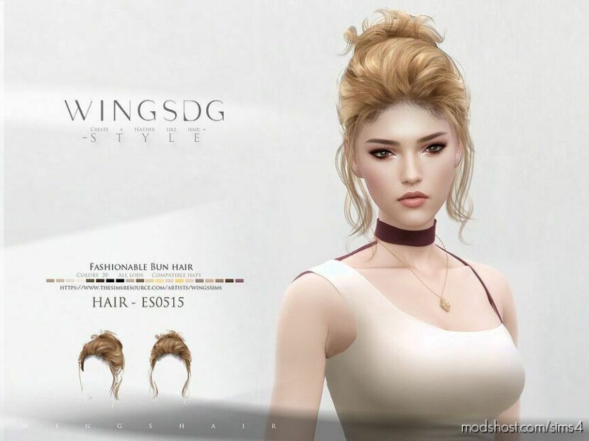 Wings Es0515 Fashionable Bun Hair Sims 4 Mod Modshost