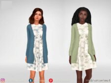Cute Flower Dress And Long Cardigan for Sims 4