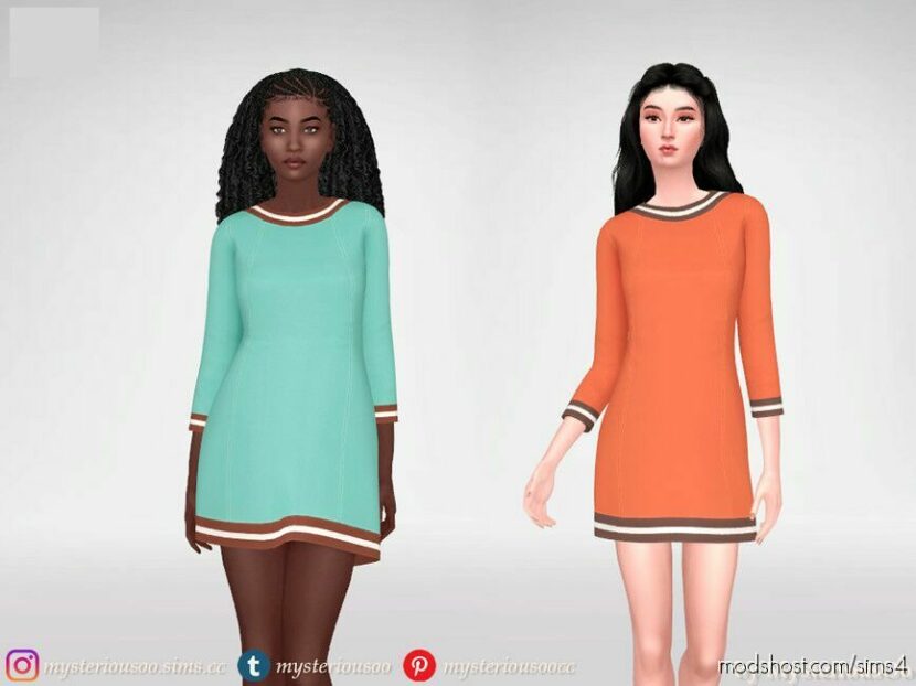Simxties – Mini Dress With Contrasting Stripes for Sims 4