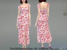Front-Slit Floral Maxi Dress for Sims 4