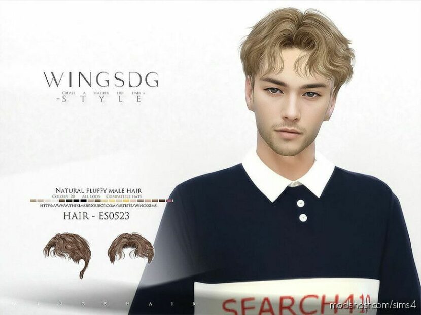 Wings ES0523 Natural Fluffy Male Hair for Sims 4