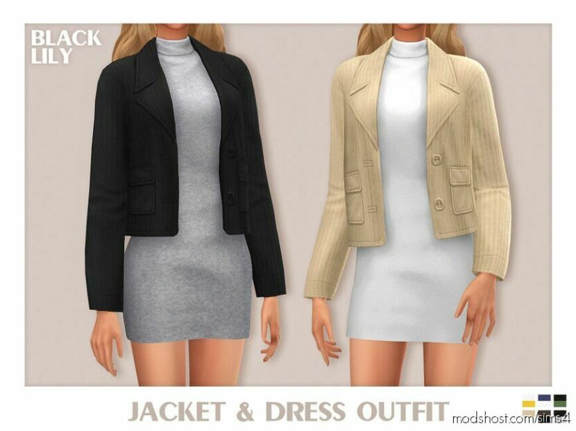 Jacket & Dress Outfit for Sims 4