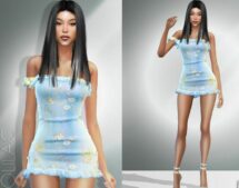 Butterfly Ruffled Mini Dress DO909 for Sims 4