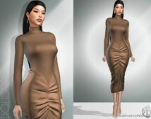 Draped High Neck Midi Dress DO910 for Sims 4