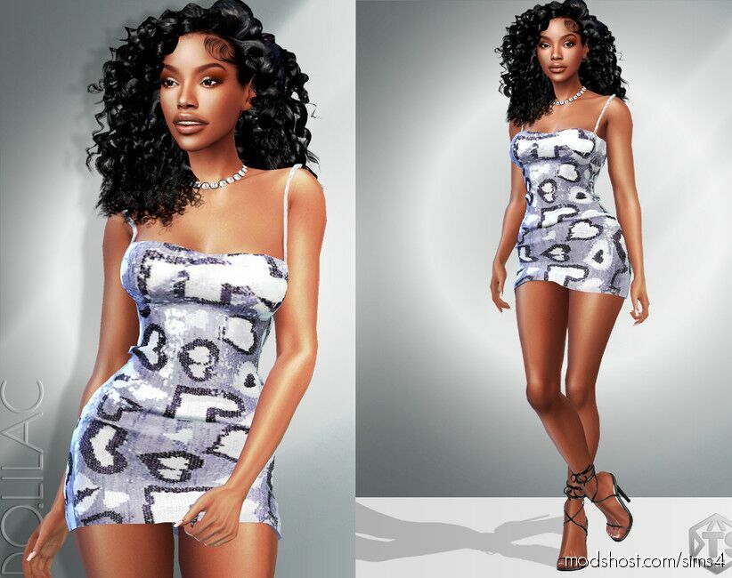 Heart Pattern Sequin Embellished Mini Dress DO916 for Sims 4