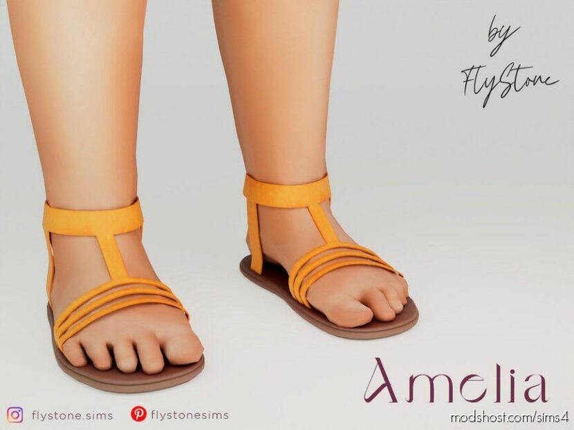 Amelia – Toddler Leather Sandals With Stripes for Sims 4