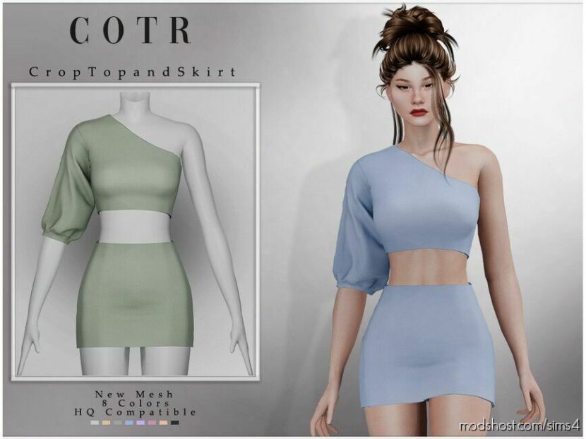 Sims 4 Adult Clothes Mod: Crop TOP And Skirt O-28 (Featured)