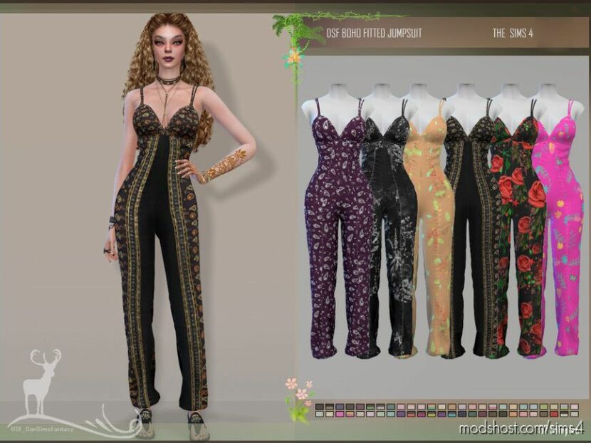 Boho Fitted Jumpsuit for Sims 4