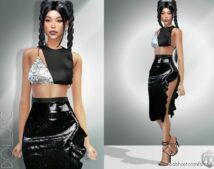 Frilled Sequin Woven Skirt [SET] DO915 for Sims 4