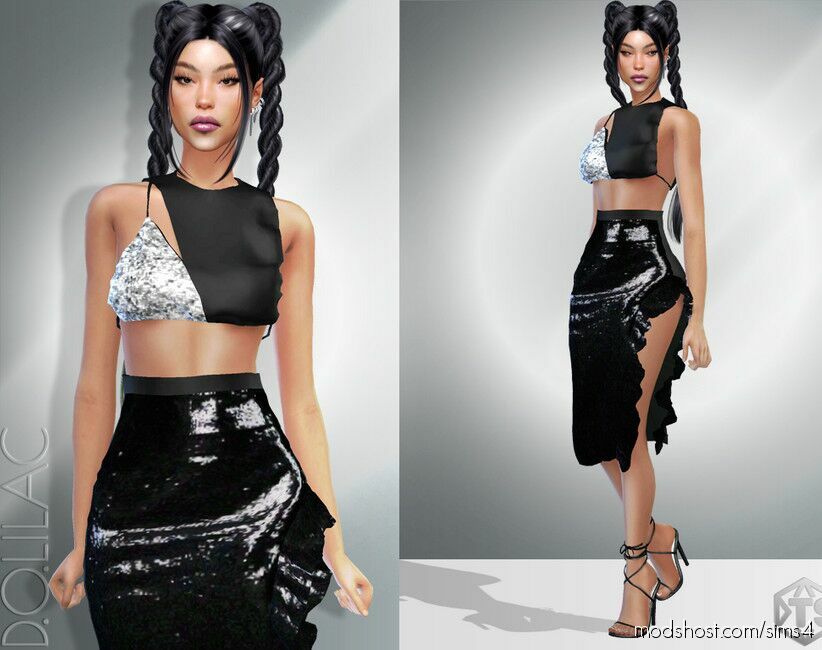 Sims 4 Adult Clothes Mod: Frilled Sequin Woven Skirt SET DO915 (Featured)