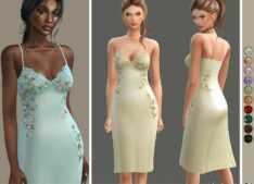 Embroidered Satin Midi Dress for Sims 4