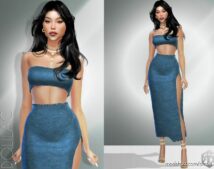 Sims 4 Elder Clothes Mod: Side Slit Denim Midi Skirt DO922 (Featured)