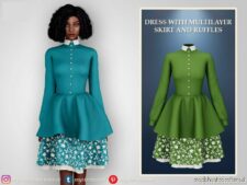 Dress With Multilayer Skirt And Ruffles for Sims 4