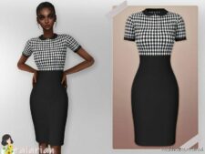 Genevieve Dress Houndstooth for Sims 4