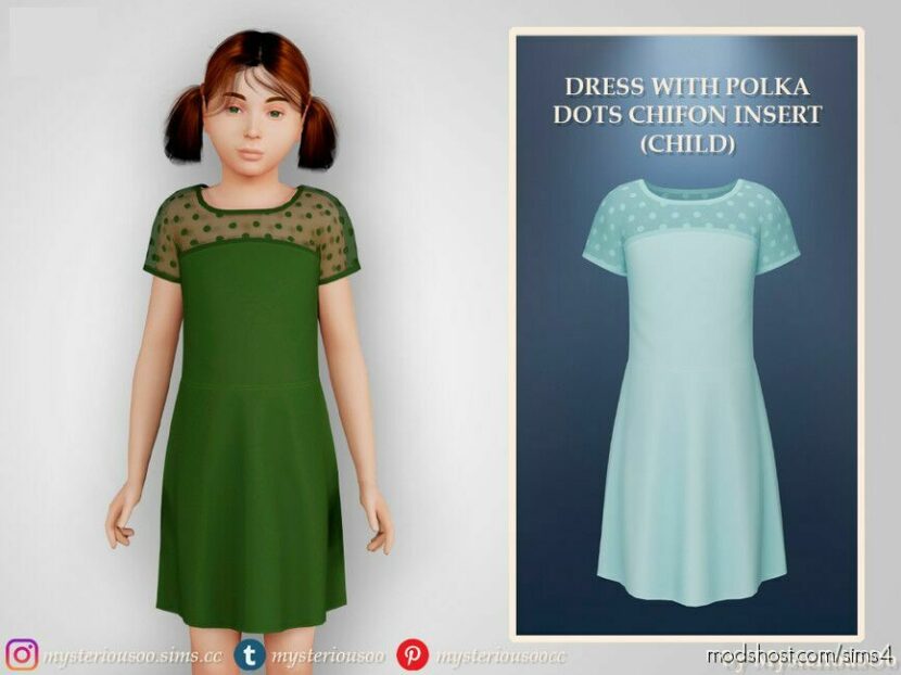 Sims 4 Dress Clothes Mod: With Polka Dots Chifon Insert Child (Featured)