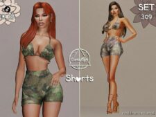 SET 309 – Camouflage Bikini top, bottoms & shorts for Sims 4