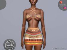 Sims 4 Female Clothes Mod: SET 310 – GEO Print TOP & Skirt (Image #2)