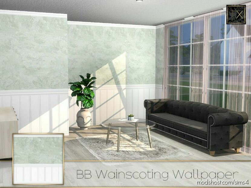 Beadboard Wainscoting Wallpaper for Sims 4