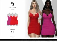 Mesh Cowl Bralette Detail Ruched Dress for Sims 4