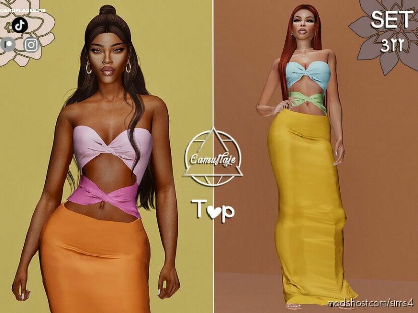 Sims 4 Adult Clothes Mod: Colorful TOP & Skirt – SET 311 (Featured)