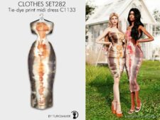 Tie-Dye Print Midi Skirt & Dress SET282 for Sims 4