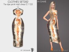 Sims 4 Teen Clothes Mod: Tie-Dye Print Midi Skirt & Dress SET282 (Image #2)