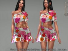 Romantic Bold Blooms Mini Dress for Sims 4