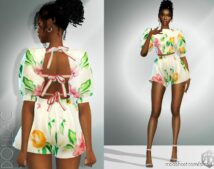 Floral High Waist Linen Shorts [SET] DO913 for Sims 4