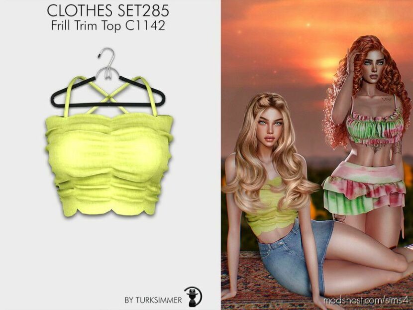 Sims 4 Elder Mod: Clothes SET285 – Frill Trim TOP & Denim Skirt (Featured)