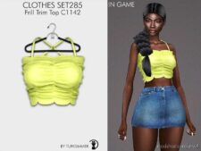 Sims 4 Elder Mod: Clothes SET285 – Frill Trim TOP & Denim Skirt (Image #2)