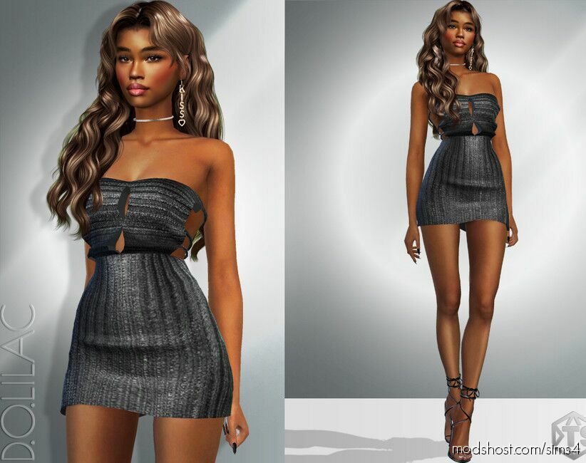 Sims 4 Dress Clothes Mod: Sleeveless Cutout Metallic Dress DO938 (Featured)