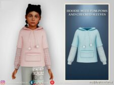 Hoodie With Pom-Poms And Checked Sleeves for Sims 4