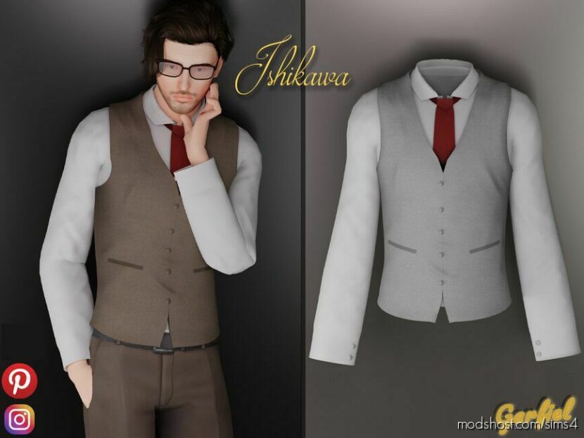 Ishikawa – A Shirt With A RED TIE And A Vest Sims 4 Clothes Mod - ModsHost