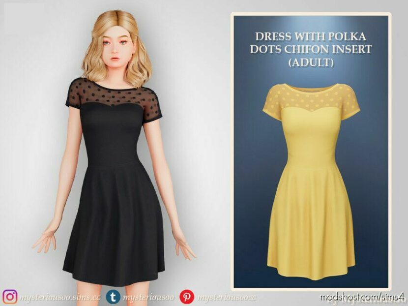 Dress With Polka Dots Chifon Insert Adult for Sims 4
