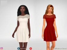 Sims 4 Teen Clothes Mod: Dress With Polka Dots Chifon Insert Adult (Image #2)