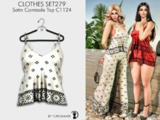 Clothes SET279 – Satin Camisole TOP & Mini Skirt for Sims 4