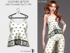 Sims 4 Elder Mod: Clothes SET279 – Satin Camisole TOP & Mini Skirt (Image #2)