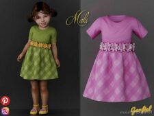 Sims 4 Kid Clothes Mod: Maki – Dress With Flowers ON The Belt And A Plaid Skirt (Image #2)