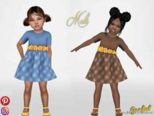 Maki – Dress With Flowers ON The Belt And A Plaid Skirt for Sims 4