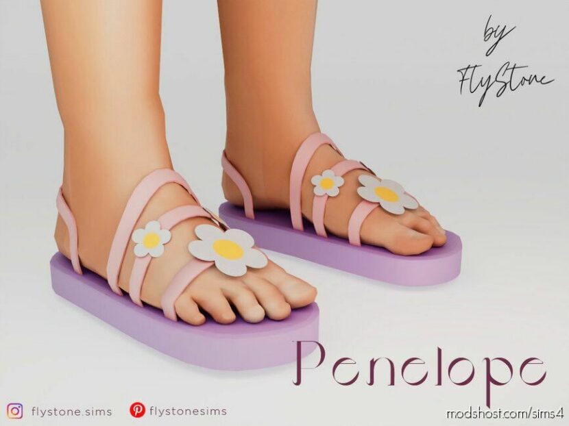 Penelope – Child Sandals With Flowers for Sims 4