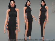 Double Slit Cutout Turtleneck Maxi Dress for Sims 4