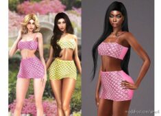 Rhinestone-Embellished Crop TOP & Mini Skirt – Clothes SET280 for Sims 4