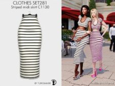 Striped T-Shirt & Midi Skirt SET281 for Sims 4