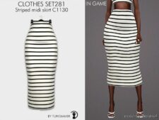 Sims 4 Female Clothes Mod: Striped T-Shirt & Midi Skirt SET281 (Image #2)