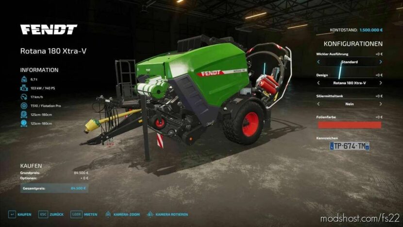 Fendt Rotana 180 Xtra-V for Farming Simulator 22