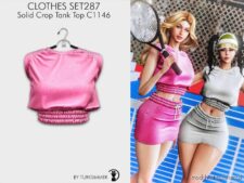 Solid Crop Tank TOP & Drawstring Waist Skirt – SET287 for Sims 4