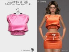 Sims 4 Adult Clothes Mod: Solid Crop Tank TOP & Drawstring Waist Skirt - SET287 (Image #2)