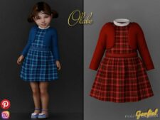 Okabe – Cute Plaid Dress With Jacket for Sims 4