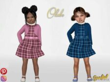 Sims 4 Kid Clothes Mod: Okabe – Cute Plaid Dress With Jacket (Image #2)