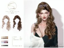 Curly Ponytail Hair 030723 (Leonia) for Sims 4